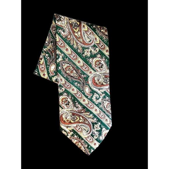 Bergdorf Goodman Brown & Green Paisley Silk Tie Short Wide 56" X 4" - Picture 1 of 2